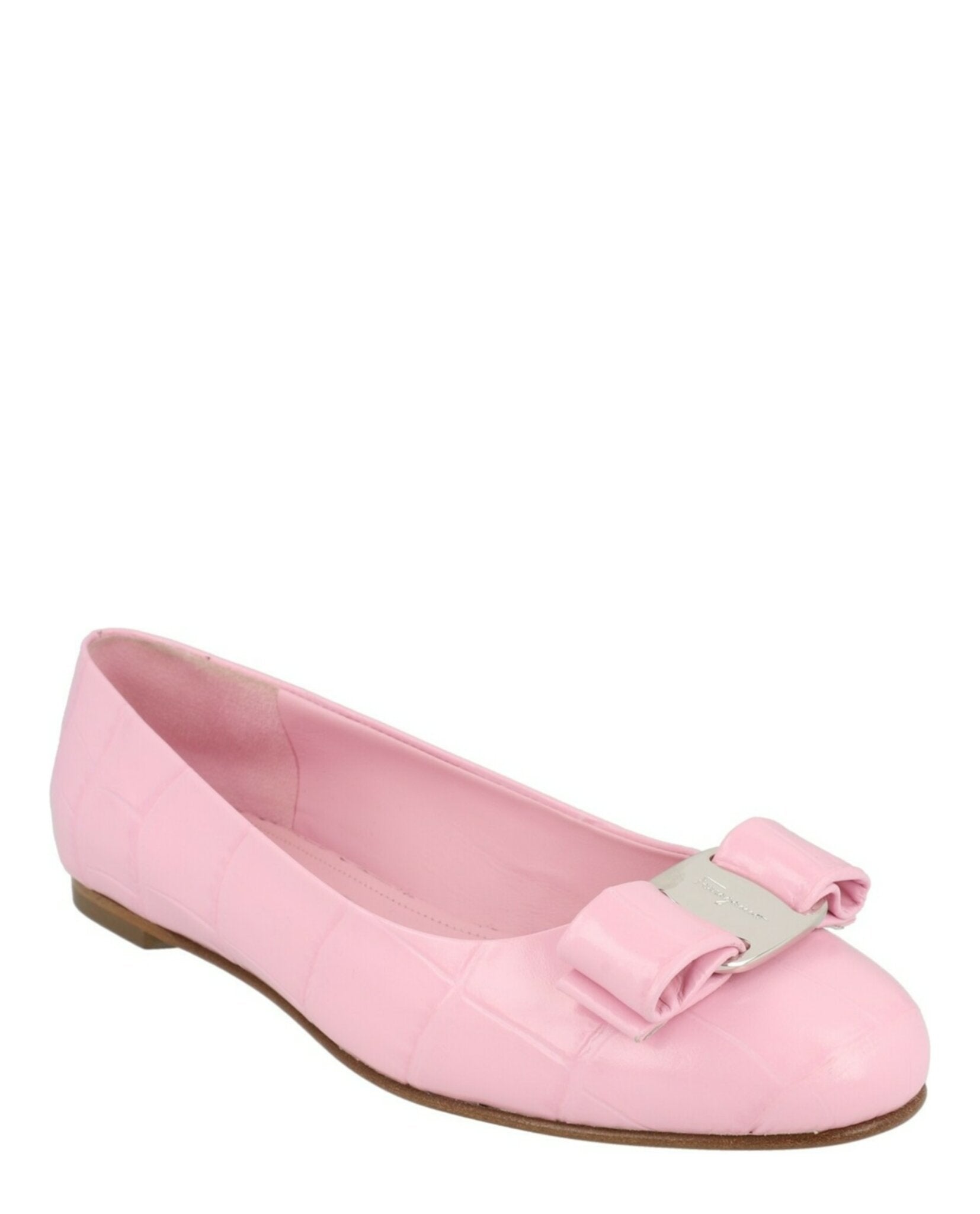 Ferragamo Ferragamo Womens Varina Croco Embossed Ballerina Flats