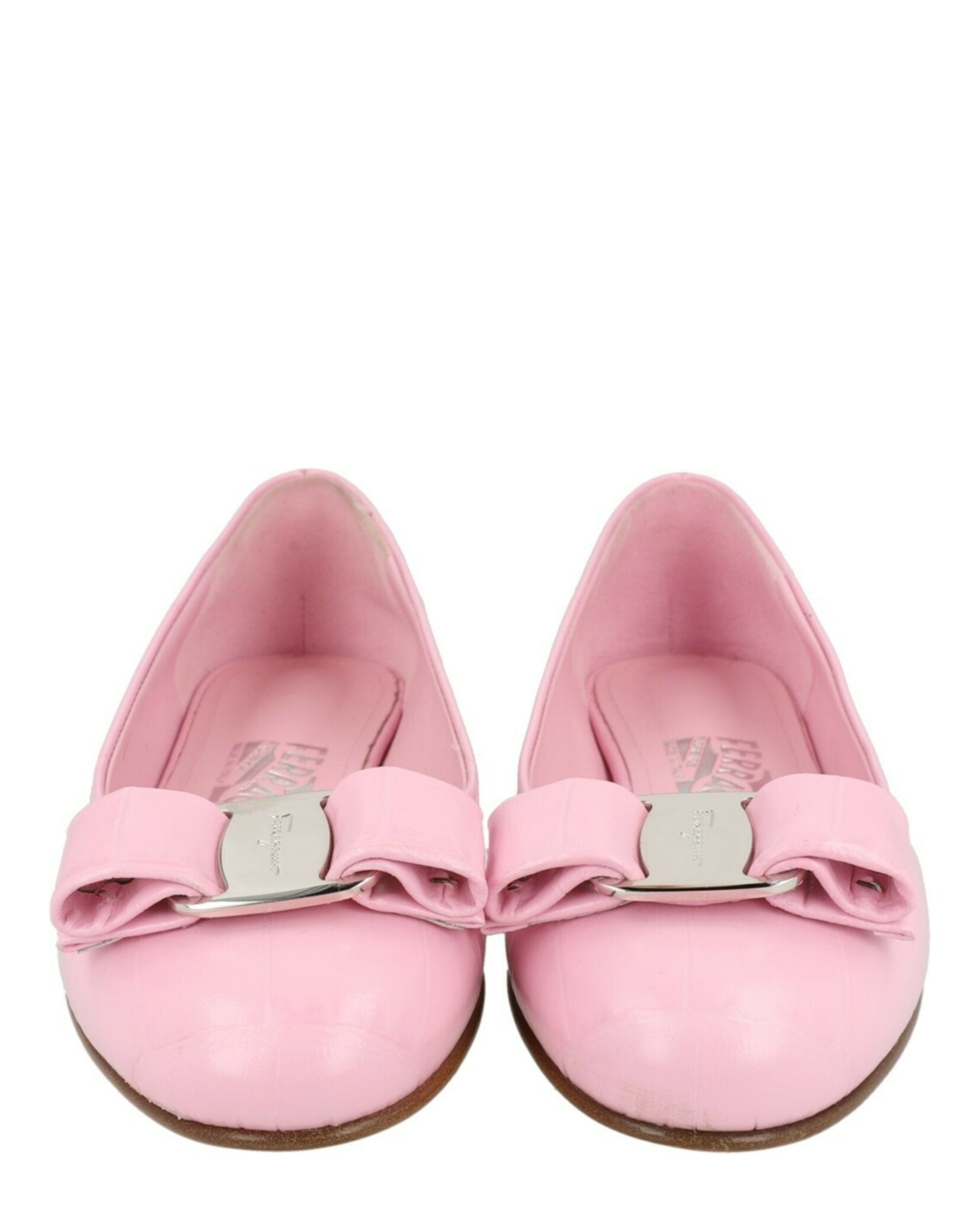 Ferragamo Ferragamo Womens Varina Croco Embossed Ballerina Flats