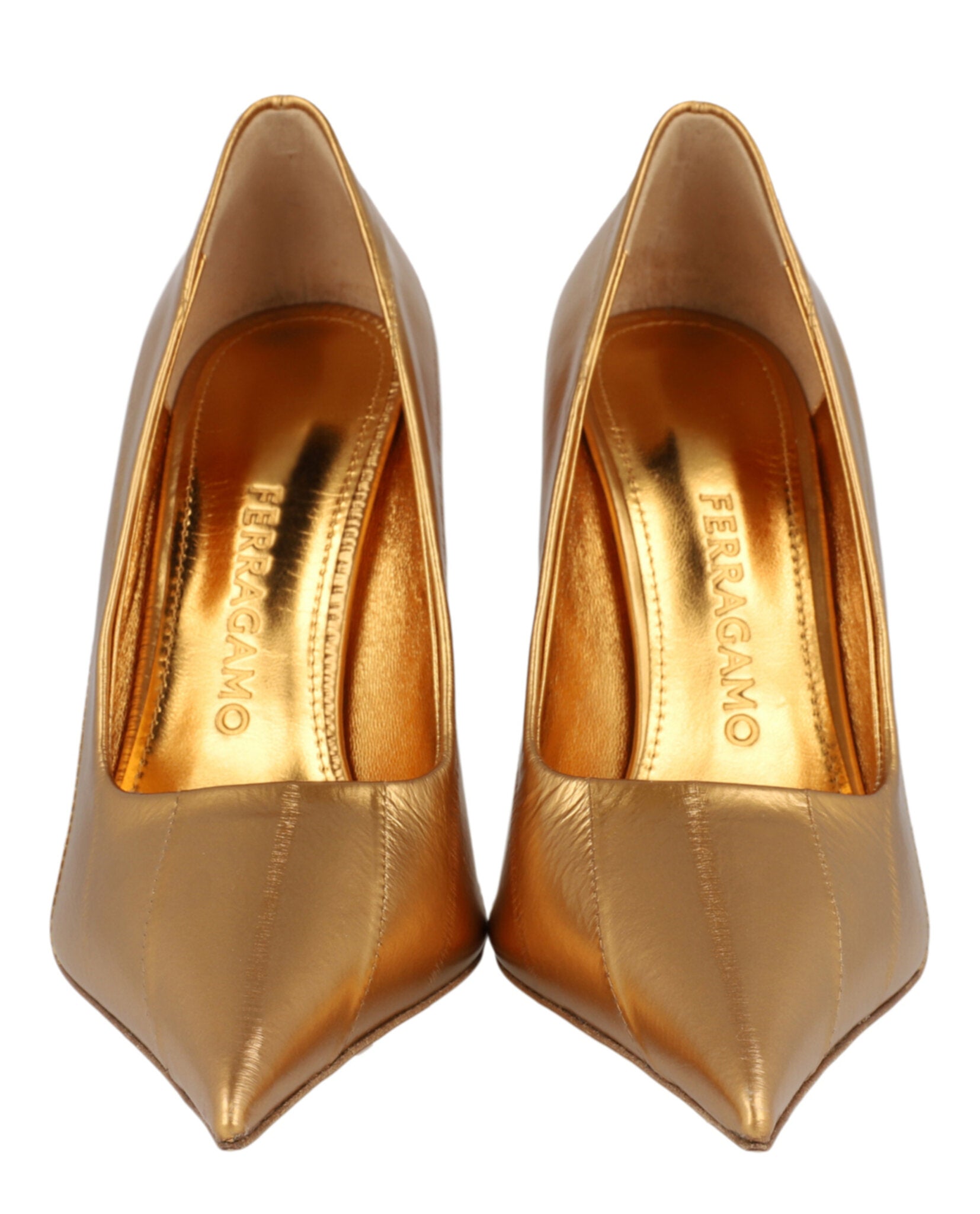 Ferragamo Womens Eva X5 Metallic Leather Pumps