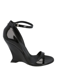 Ferragamo Womens Vidette Patent Leather Wedge Sandals Black