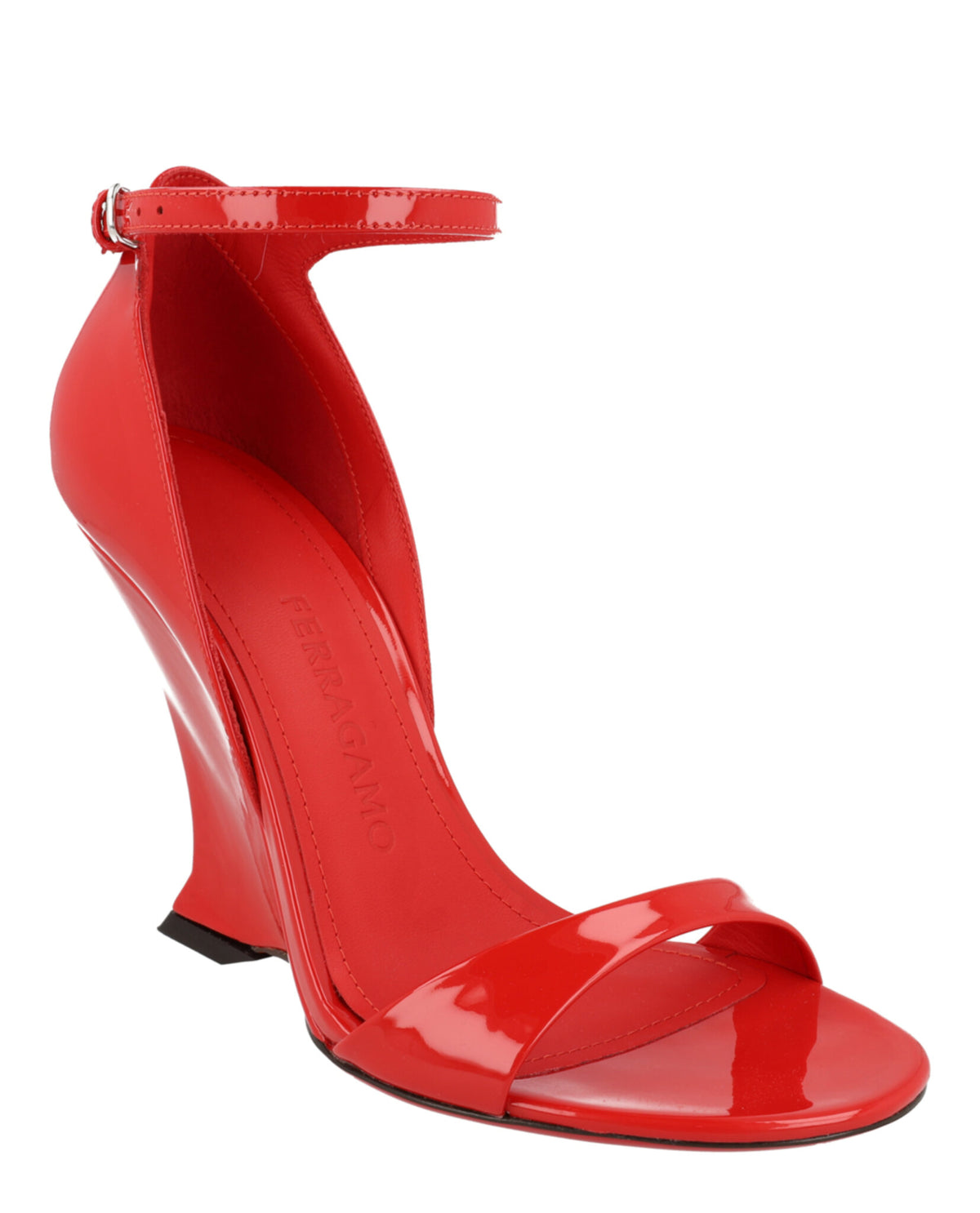 Ferragamo Womens Vidette Patent Leather Wedge Sandals