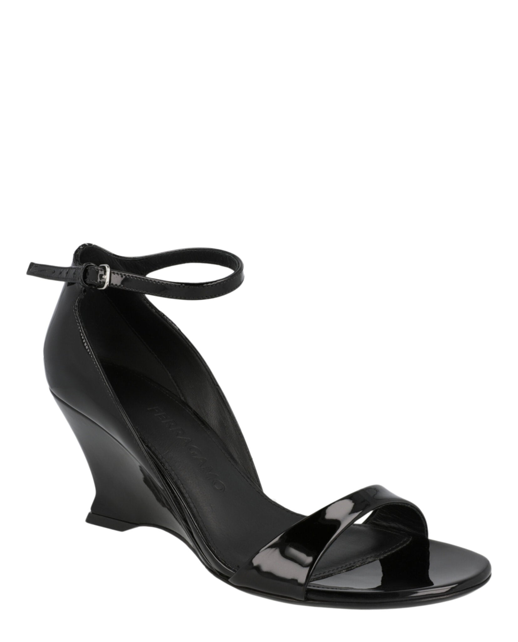 Ferragamo Womens Vidette Patent Leather Wedge Sandals