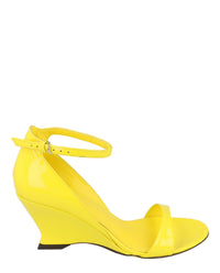 Ferragamo Womens Vidette Patent Leather Wedge Sandals Yellow