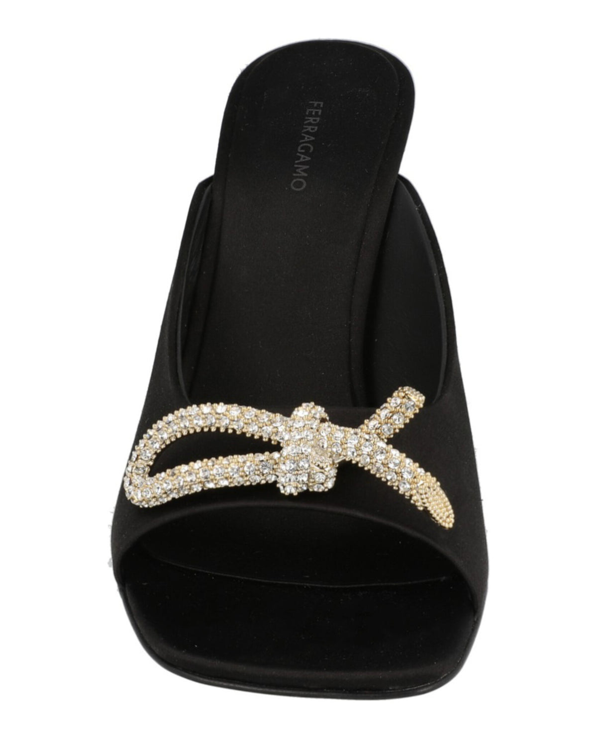 Ferragamo Womens Crystal-Embellished Knot-Detail Mules