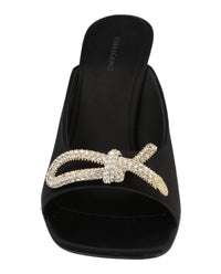 Ferragamo Womens Crystal-Embellished Knot-Detail Mules