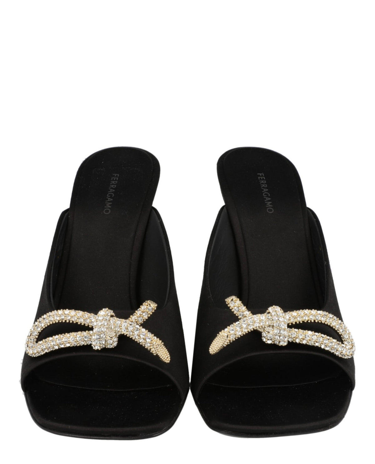 Ferragamo Womens Crystal-Embellished Knot-Detail Mules