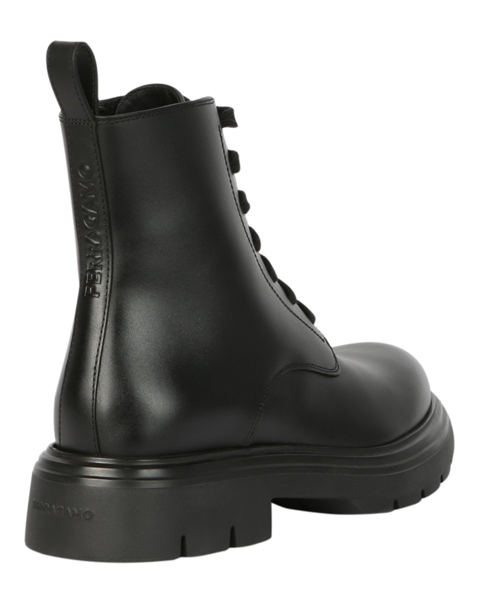 Ferragamo Womens Dionne Leather Combat Boots