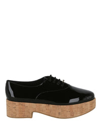 Ferragamo Womens Viviane Platform Patent Leather Oxfords Black Beige