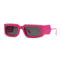 Philipp Plein Sunglasses Rectangle Full Rim, Polished Fuchsia/Silver Frame and Grey Lens SPP119M07BE