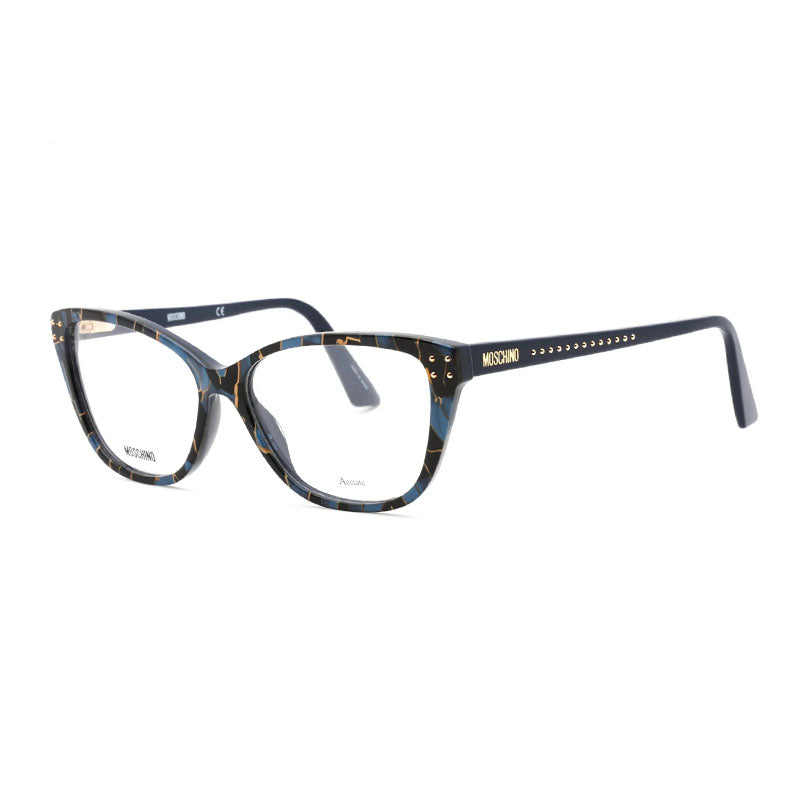 Moschino Eyeglasses Cat Eye Full Rim, Black Blue Havana Frame and Clear Demo Lenses Lens MOS5830EDC00