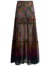 Etro Women Silk Maxi Skirt With Placed Paisley Print