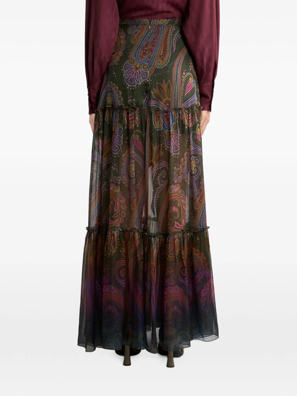 Etro Women Silk Maxi Skirt With Placed Paisley Print
