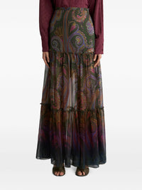 Etro Women Silk Maxi Skirt With Placed Paisley Print