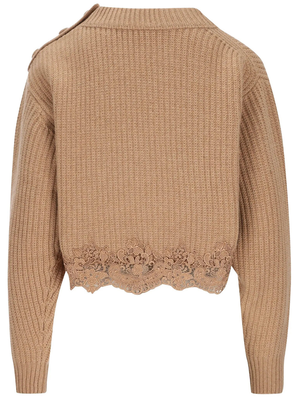 CHLOE Chloe Women Pullover Corto Con Collo A Lupetto In Maglia Di Lana E Cashmere Con Pizzo