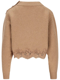 CHLOÉ Pullover Corto Con Collo A Lupetto In Maglia Di Lana E Cashmere Con Pizzo Women