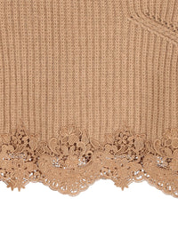 CHLOE Chloe Women Pullover Corto Con Collo A Lupetto In Maglia Di Lana E Cashmere Con Pizzo
