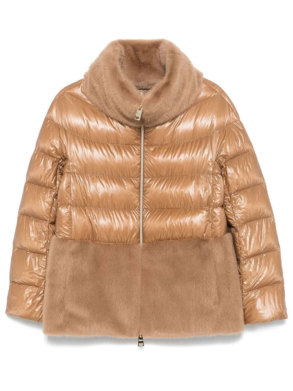HERNO Ultralight Nylon And Lady Alternative Fur Cape Women