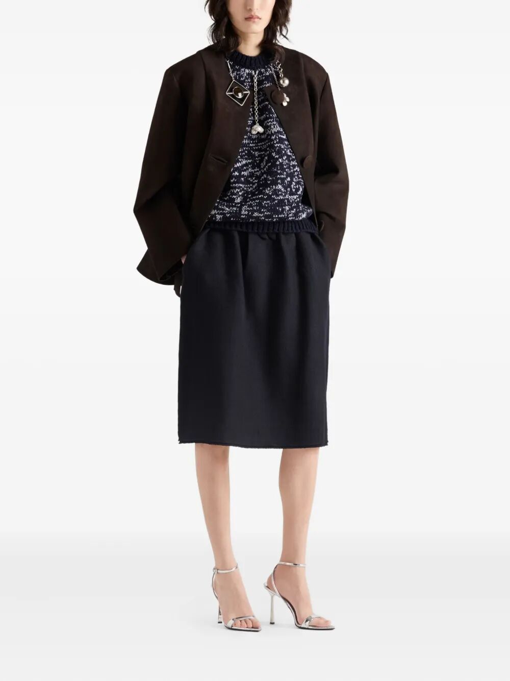 PRADA Prada Women Chevron Wool Midi Skirt