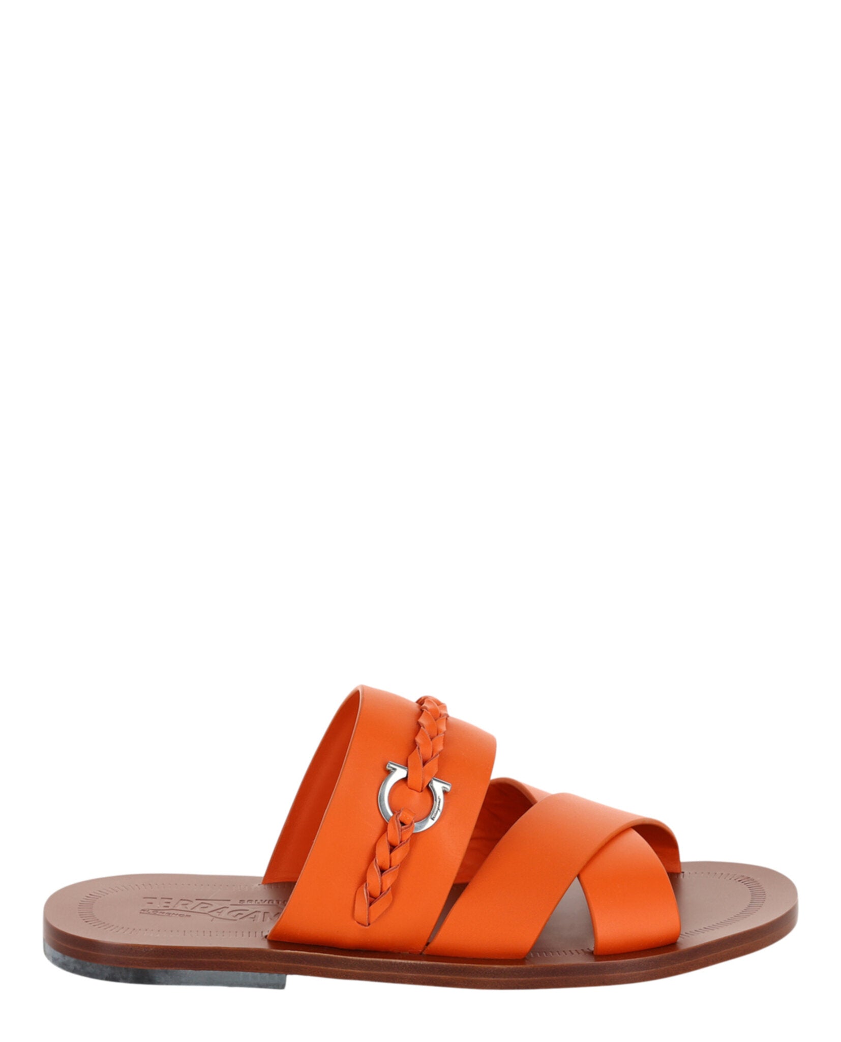 Ferragamo Mens Giotto Leather Slides Orange
