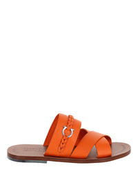 Ferragamo Mens Giotto Leather Slides Orange