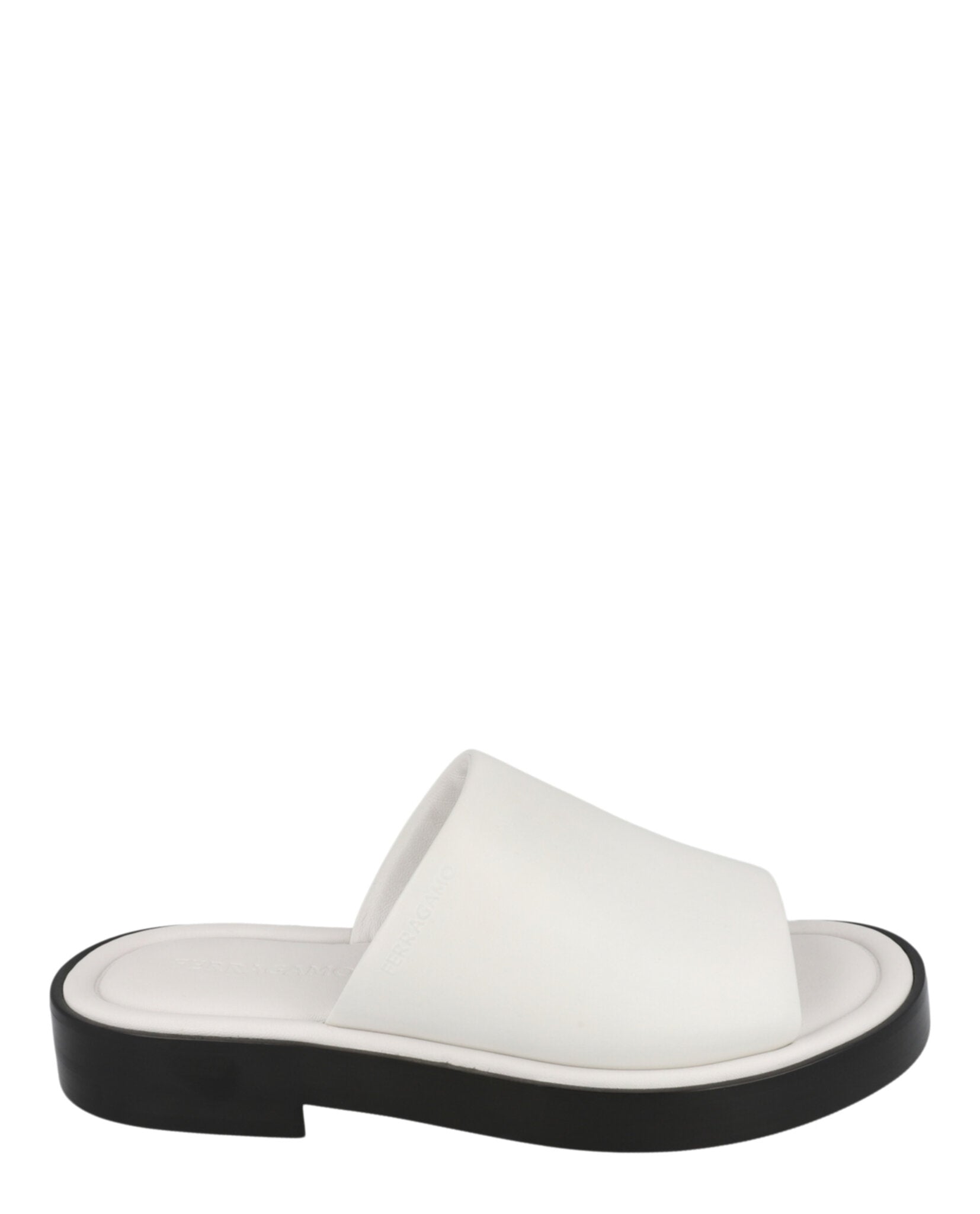 Ferragamo Mens Giunone Leather Slides White