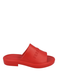 Ferragamo Mens Giuneva Logo Embossed Slides Red