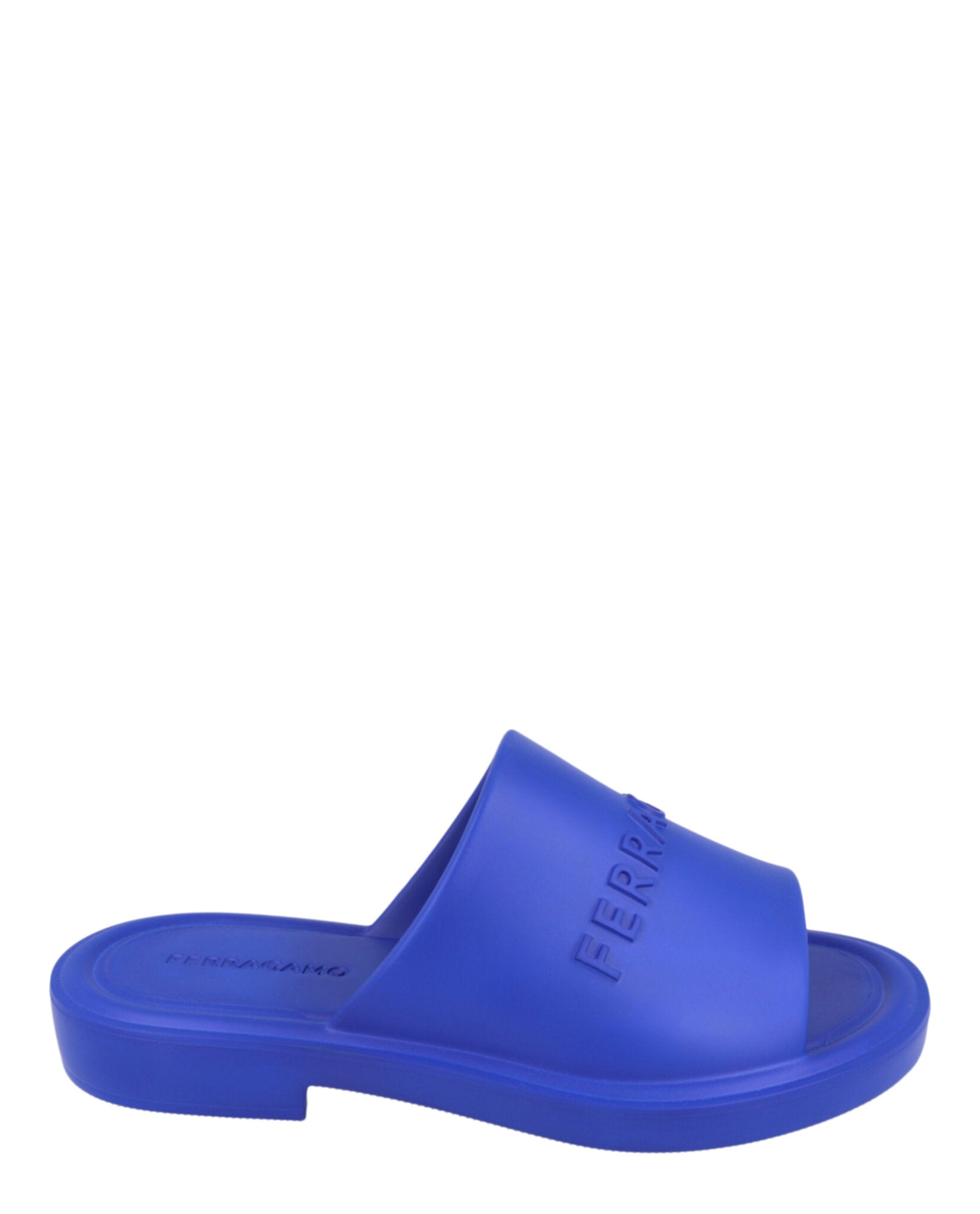 Ferragamo Mens Giuneva Logo Embossed Slides Blue