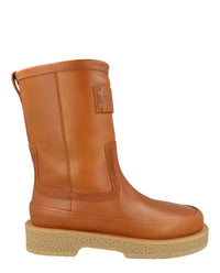Ferragamo Mens Ferdi Leather Boots Beige Brown