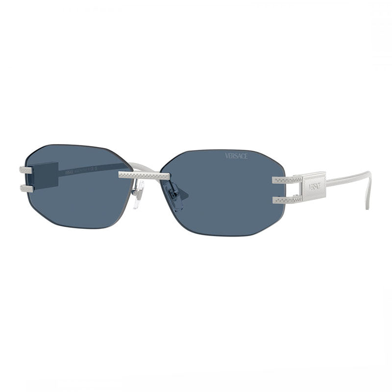 Versace Versace Sunglasses Geometric Rimless, Silver Frame and Dark Blue Lens VE2274100080
