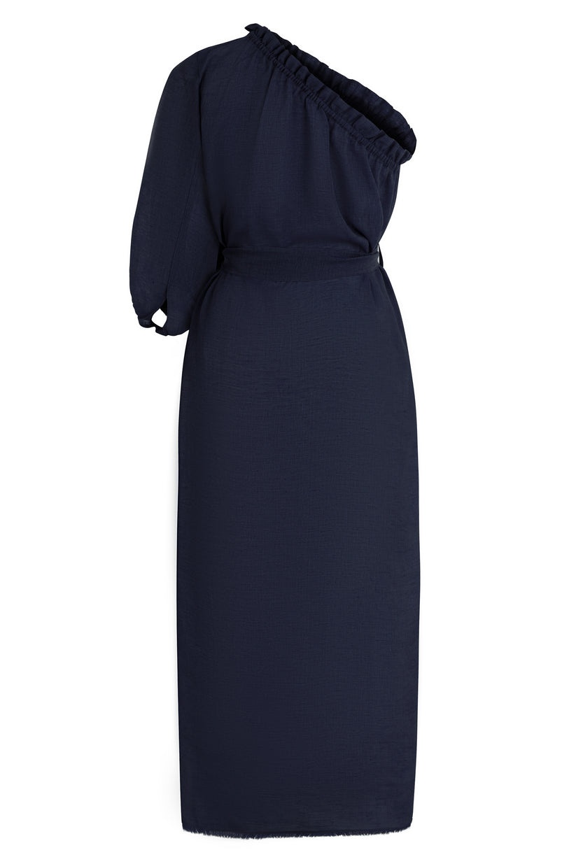 Sardinia Navy Linen One Shoulder Dress