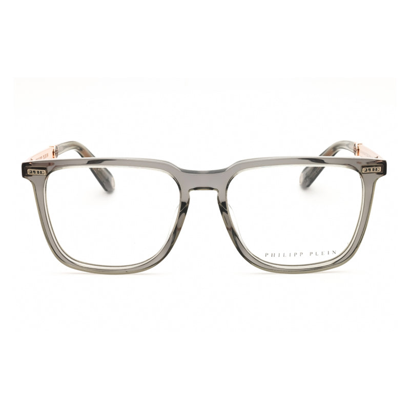 Philipp Plein Eyeglasses Square Full Rim, Shiny Transparent Grey Frame and Clear Demo Lenses Lens VPP058M09MB
