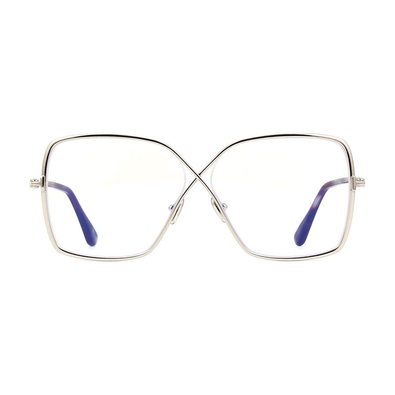 Tom Ford Eyeglasses Square Full Rim, Shiny Palladium Frame and Clear Blue Light Block Lens FT5841-B016