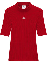 COURREGES Courreges Women Reedition Short Sleeves Ribbed Knitted Sweater