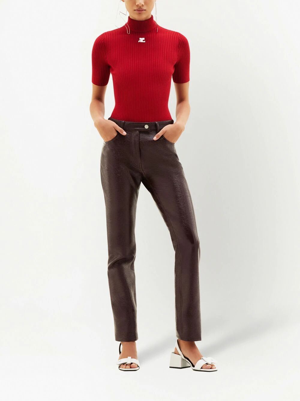 COURREGES Courreges Women Reedition Short Sleeves Ribbed Knitted Sweater
