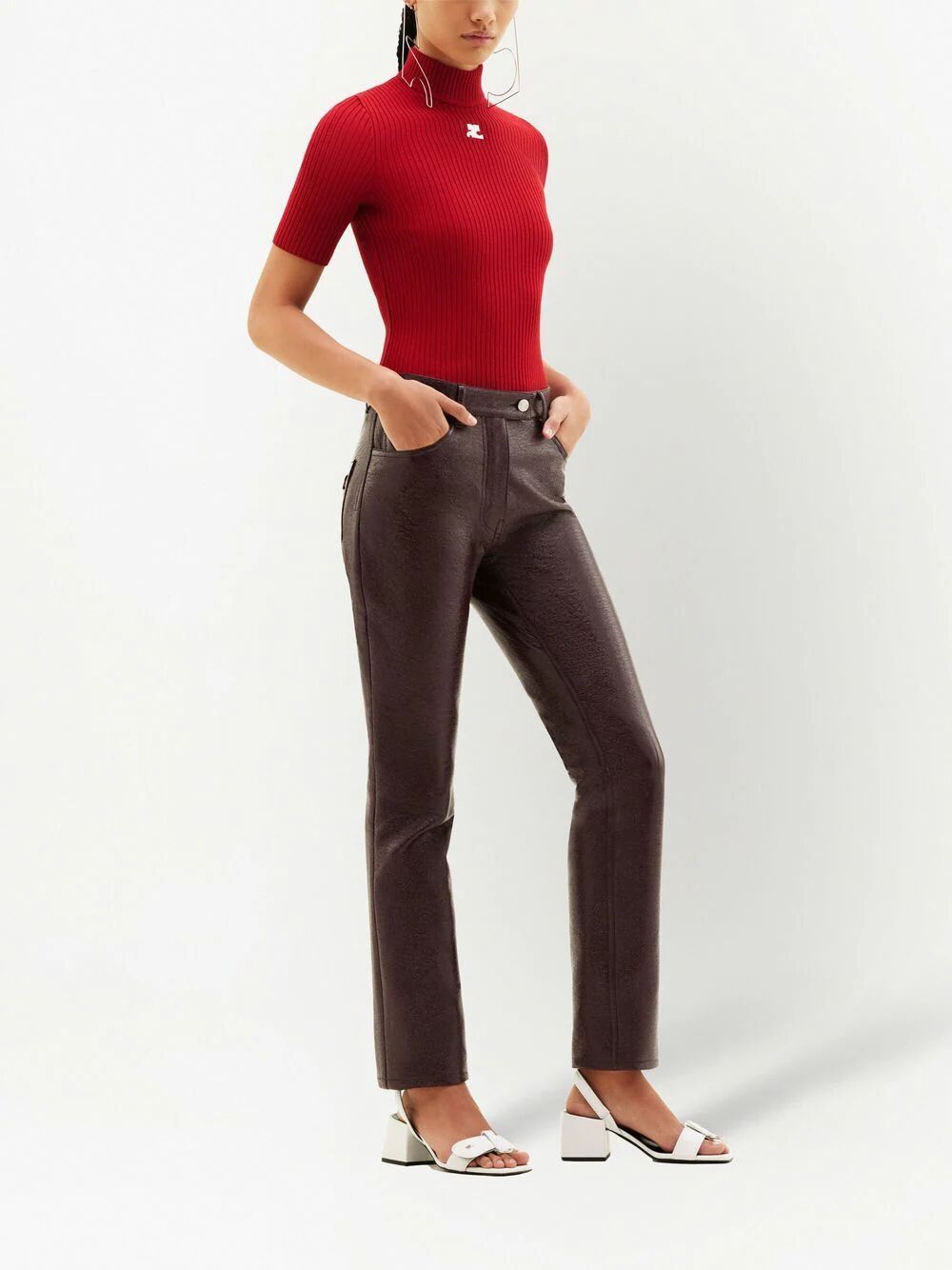COURREGES Courreges Women Reedition Short Sleeves Ribbed Knitted Sweater