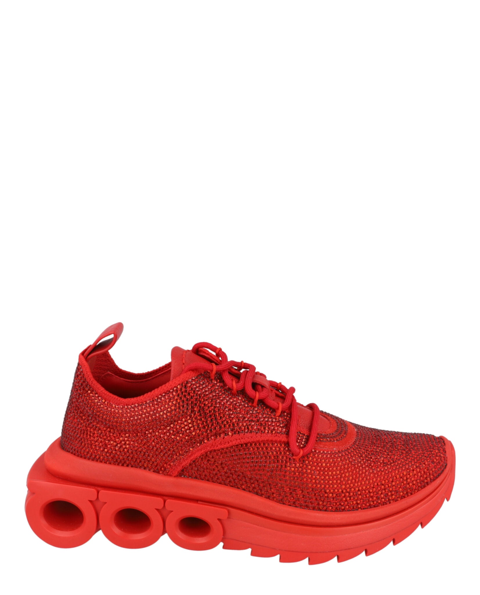 Ferragamo Womens Nima Strass Crystal Embellished Sneakers Red