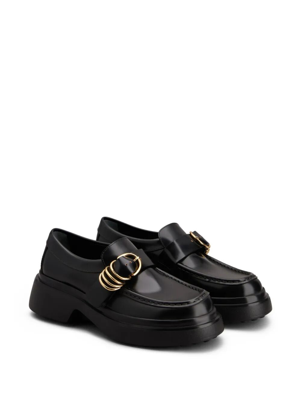 Tod's Women Leather Chunky Loafers With Metal Buckle And Rings