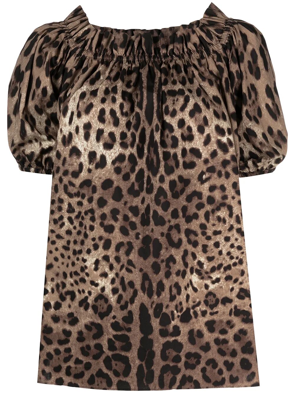 DOLCE & GABBANA Top Maniche Corte In Popeline Stampa Leopardo Women
