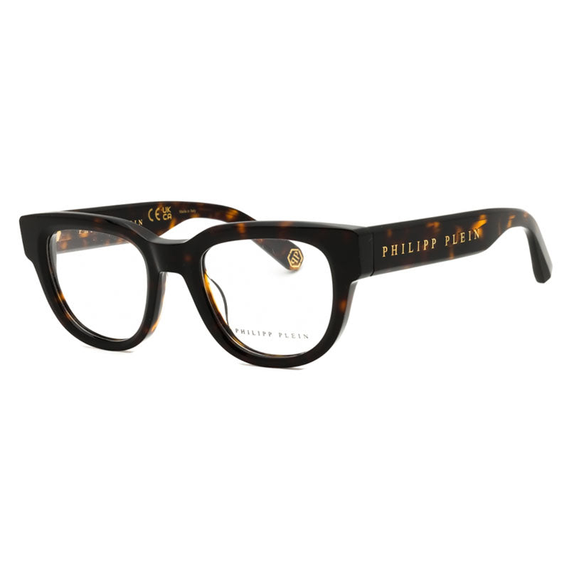 Philipp Plein Eyeglasses Square Full Rim, Shiny Havana Frame and Clear Demo Lenses Lens VPP146M0722