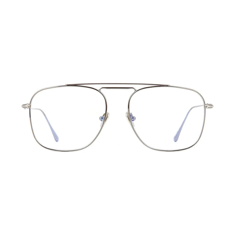 Tom Ford Eyeglasses Aviator Full Rim, Shiny Gunmetal Frame and Clear Blue-Light Block Lenses Lens FT5731-B008