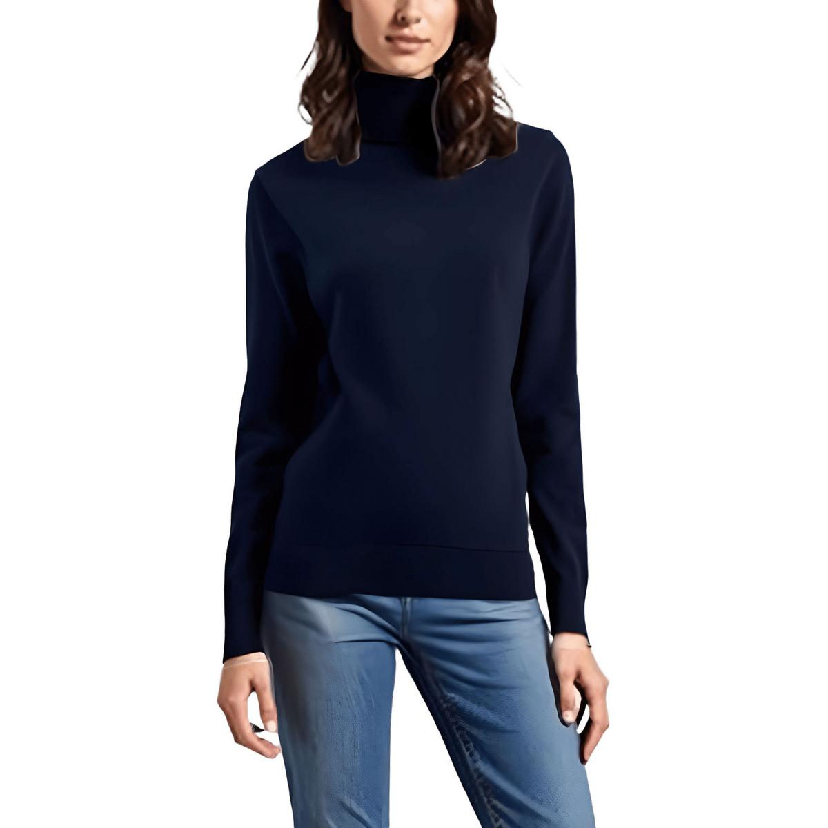 Womens Solid Cotton Turtleneck Sweater