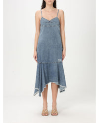 Moschino Jeans Denim Dress Asymmetrical Hemline Women Gnawed Blue Dresses