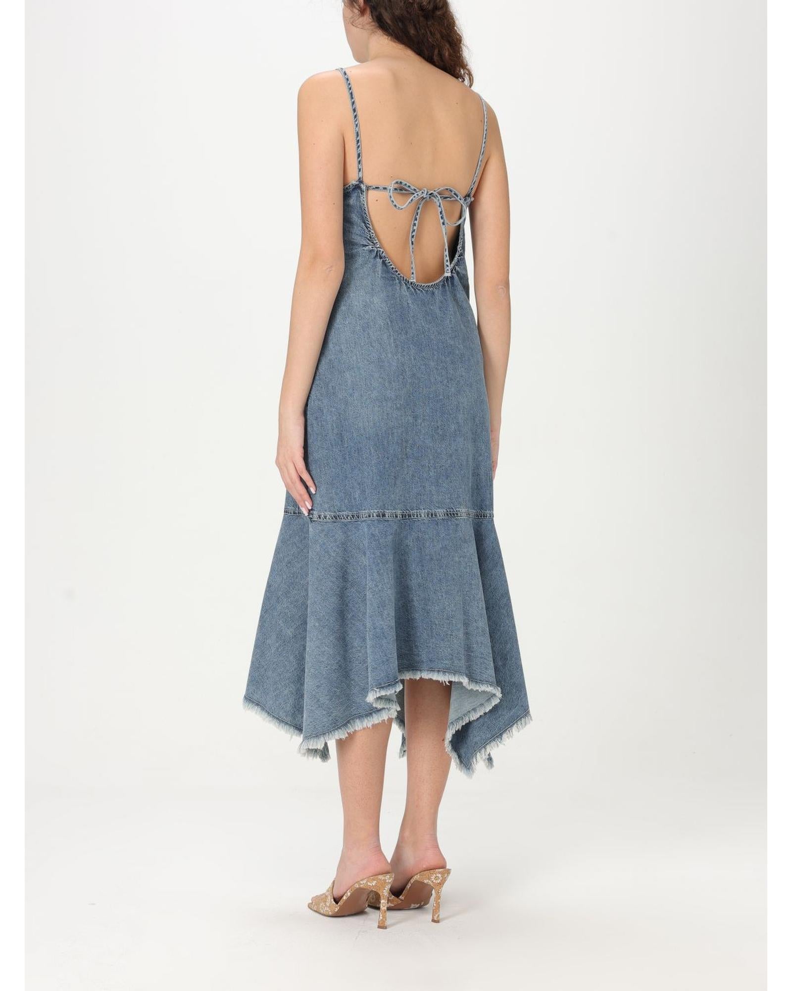 Moschino Jeans Denim Dress Asymmetrical Hemline Women Gnawed Blue Dresses