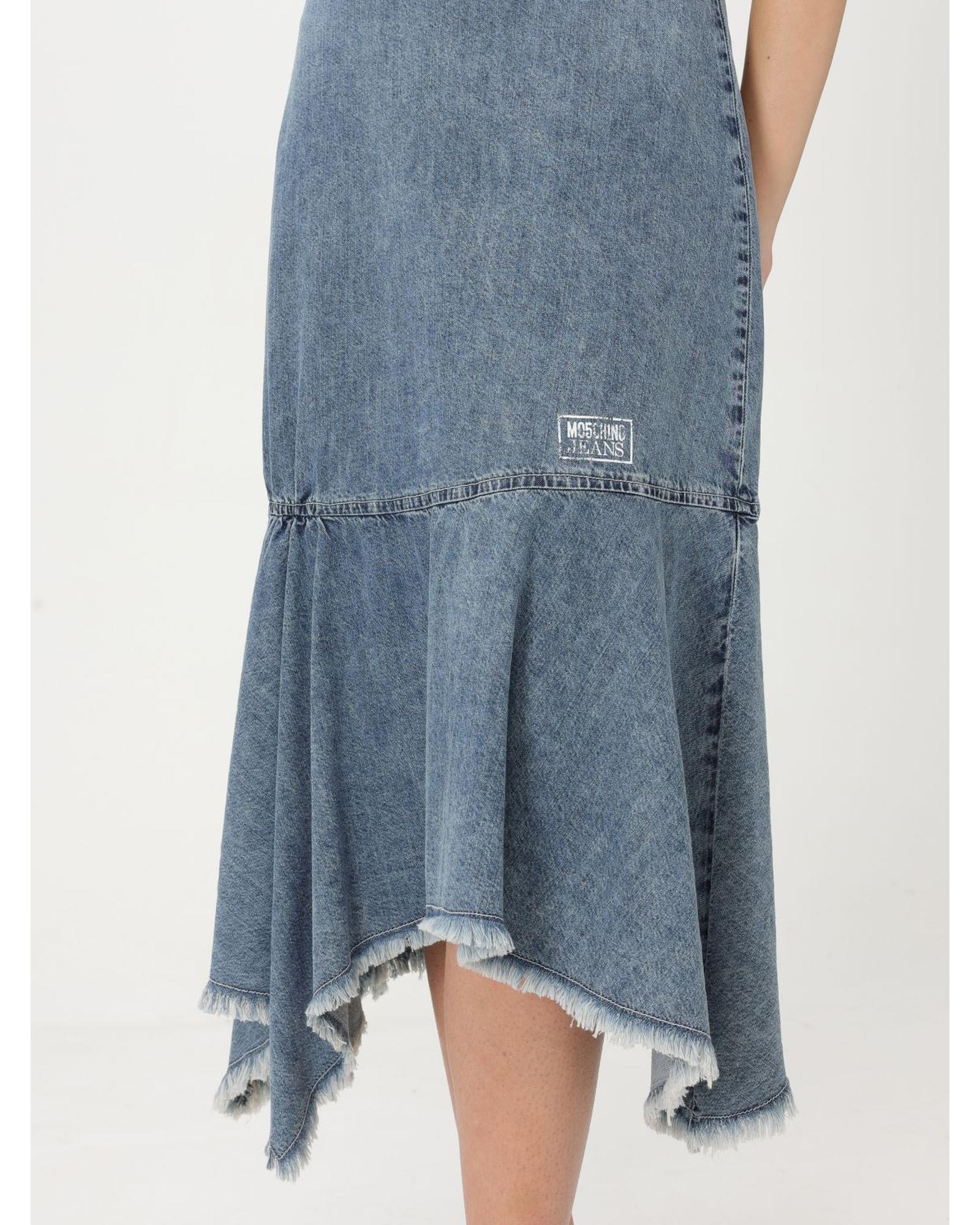 Moschino Jeans Denim Dress Asymmetrical Hemline Women Gnawed Blue Dresses