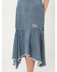 Moschino Jeans Denim Dress Asymmetrical Hemline Women Gnawed Blue Dresses