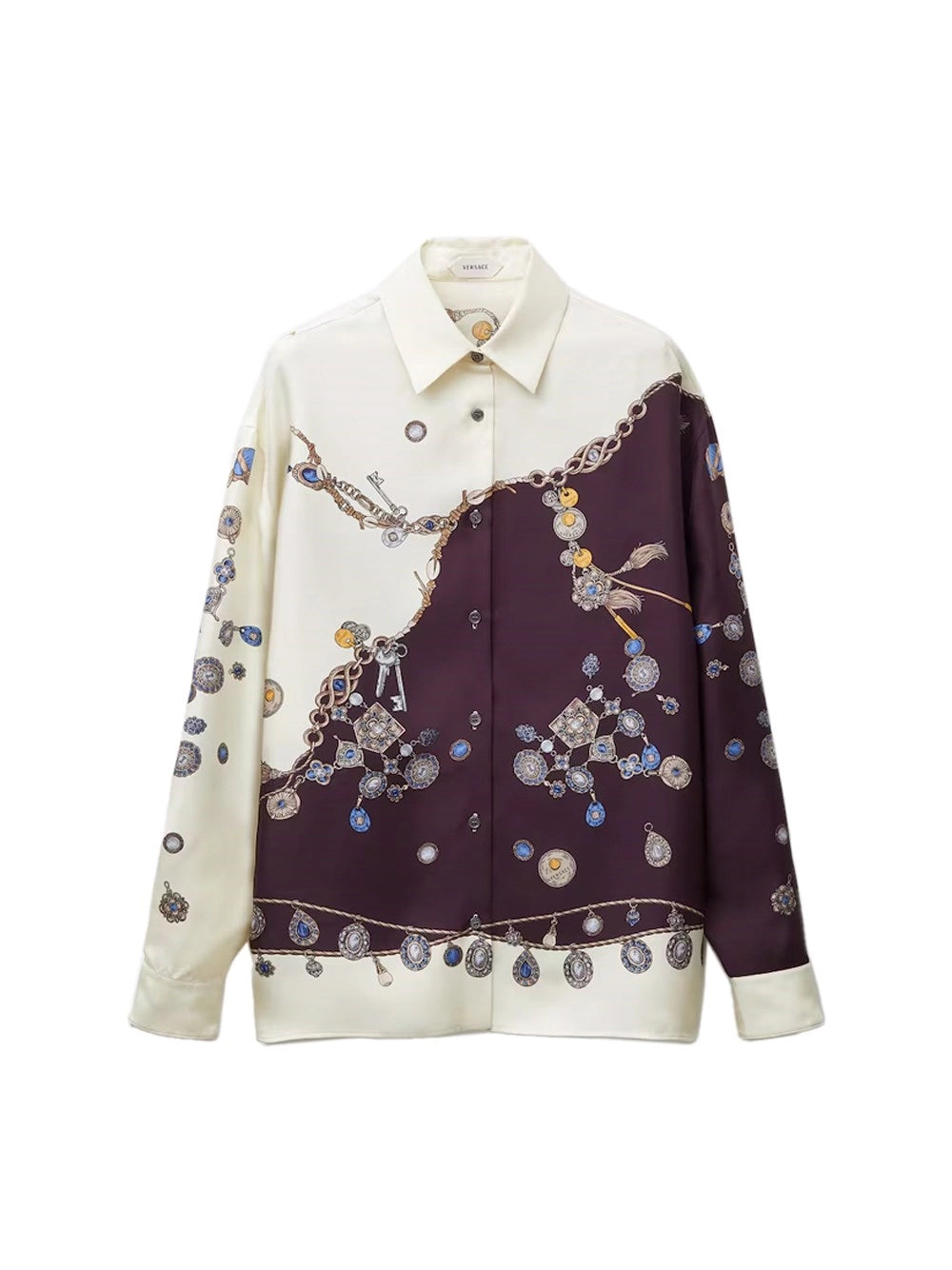 Versace Women Printed Silk Twill Shirt Stolen Jewels Print