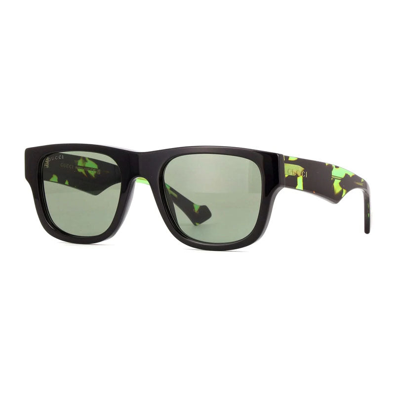Gucci Gucci Sunglasses Square Full Rim, Black/Green Havana Frame and Green Lens GG1427S005