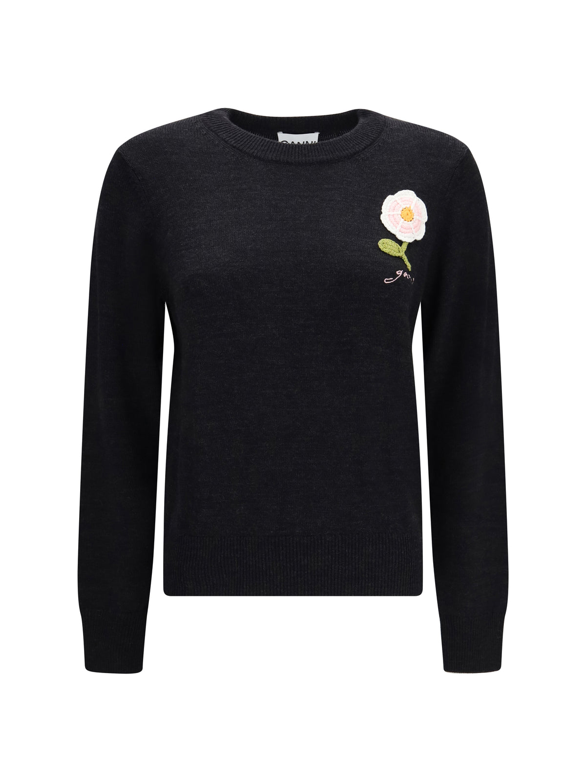 Ganni Women Wool Sweater With Crochet Flower