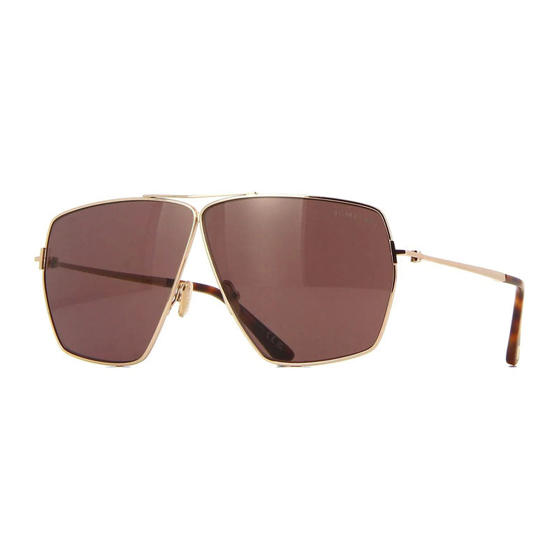 Tom Ford Sunglasses Aviator Full Rim, Shiny Rose Gold Frame and Brown Lens FT118528E