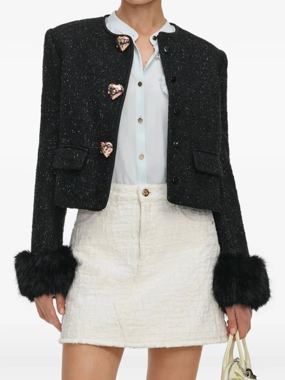 Self-Portrait Women Boucle Fur Cuff Jacket